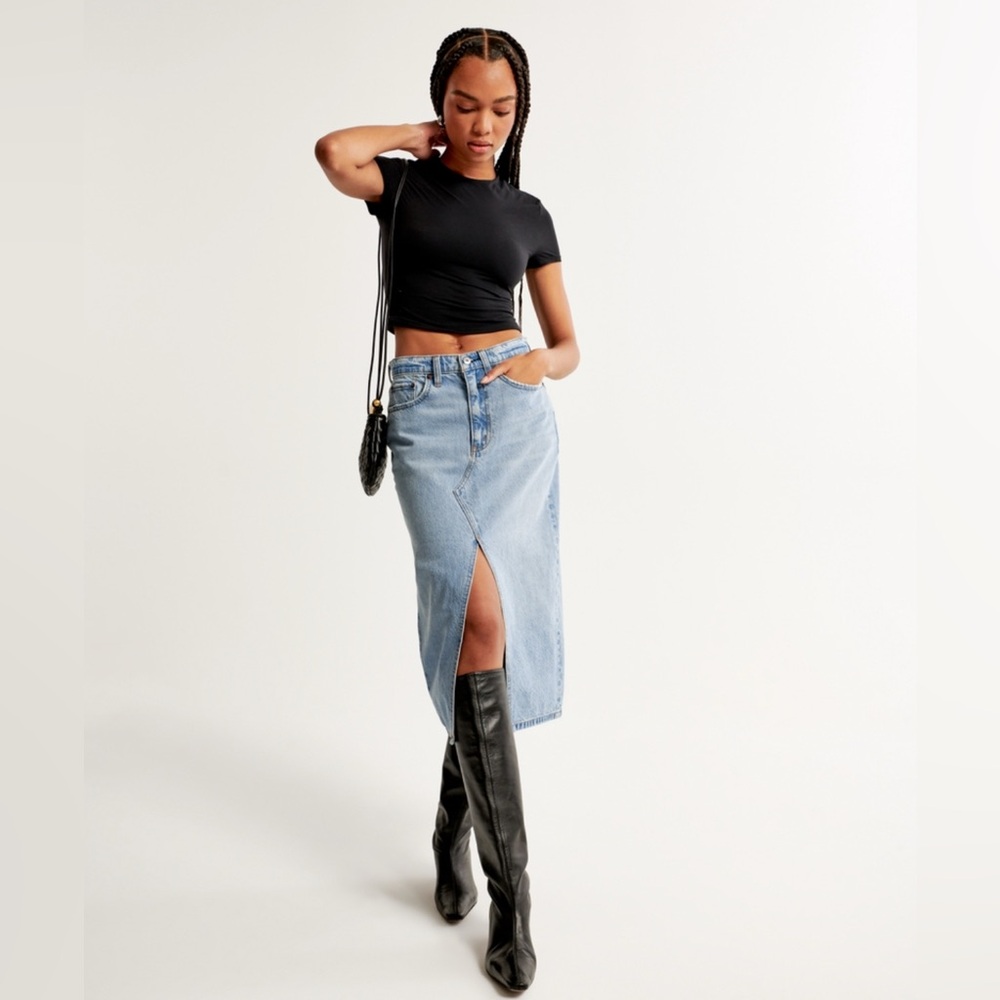 Abercrombie & Fitch Denim Midi Skirt, High Rise